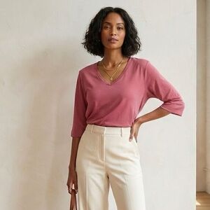 WinterSilks Silk Cotton Blend V-Neck Knit Top | Size Small